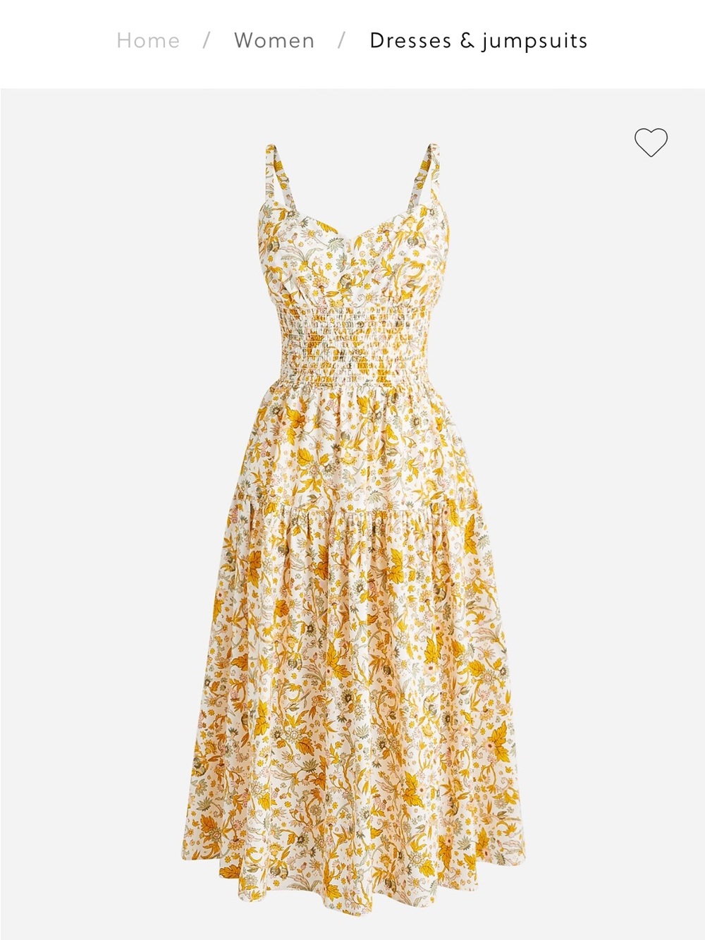 J Crew Smocked Waist Floral Midi Dress in Sunny Blooms